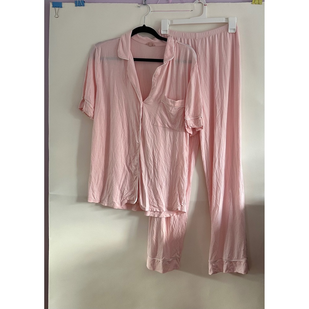Eberjey Gisele Tencel Modal Long Pajama Set Pink Short Sleeve Top Pants Large